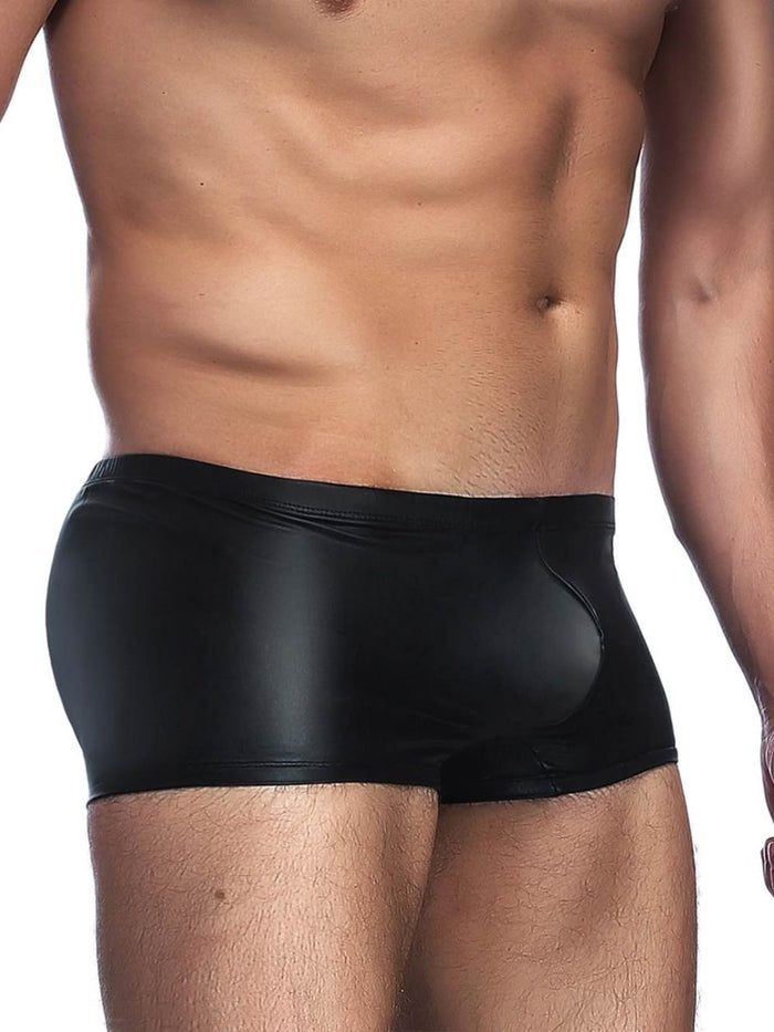 Ανδρικό μαύρο sexy δερμάτινο boxer – glossy wet look – Juicy String