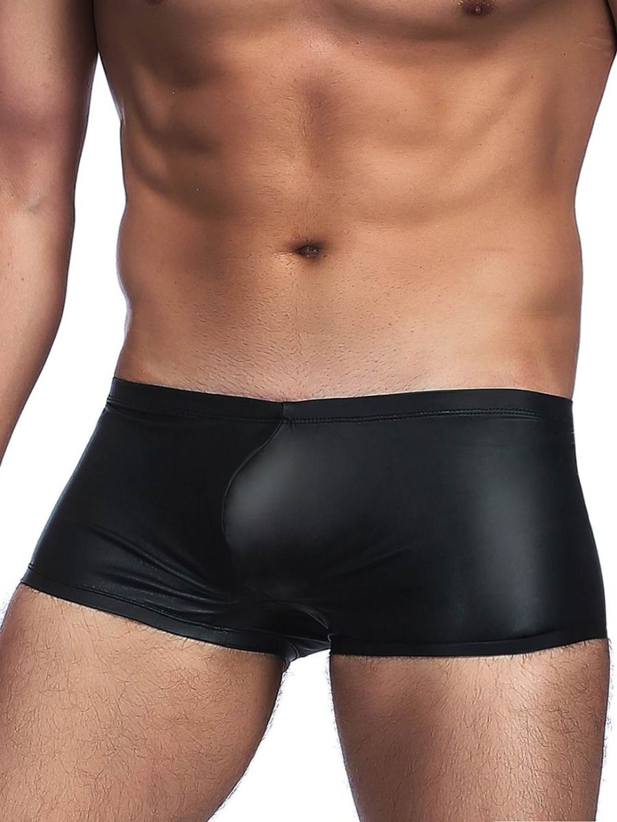 Ανδρικό μαύρο sexy δερμάτινο boxer – glossy wet look – Juicy String
