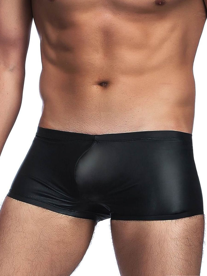 Ανδρικό μαύρο sexy δερμάτινο boxer – glossy wet look – Juicy String