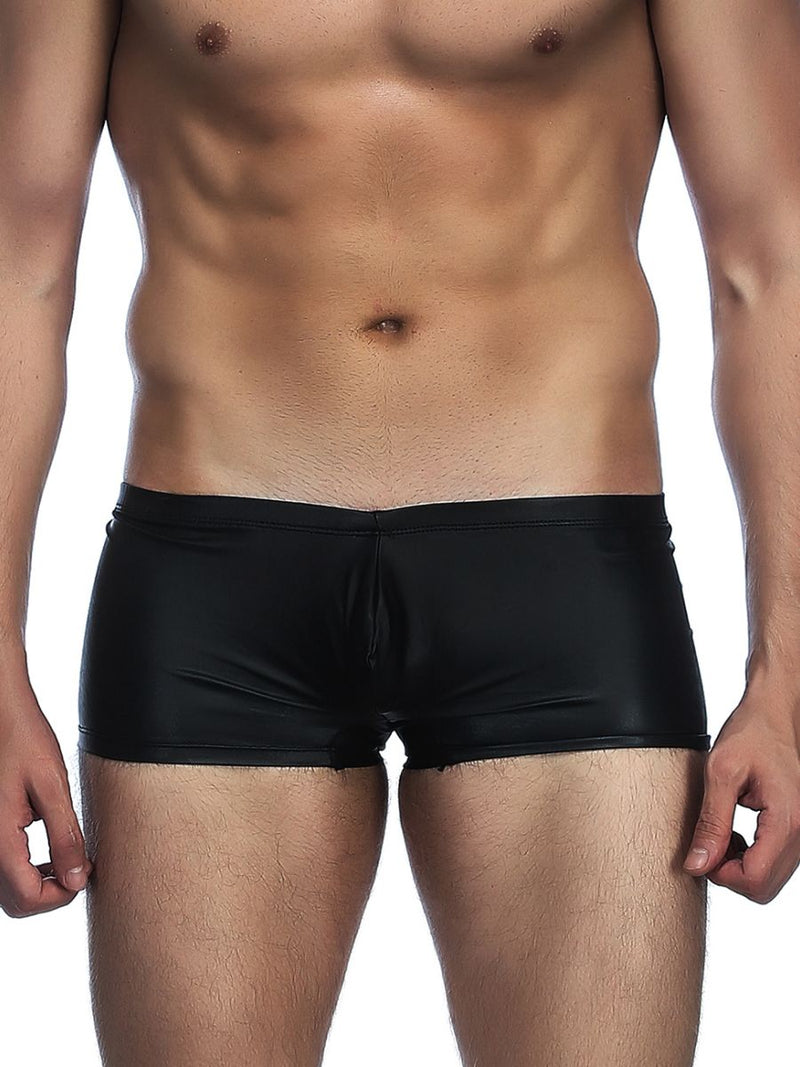 Ανδρικό μαύρο sexy δερμάτινο boxer – glossy wet look – Juicy String