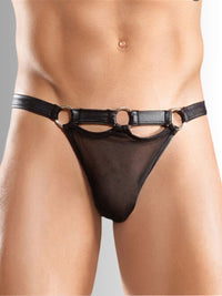 Ανδρικό mikro thong με μαύρη δερμάτινη ζώνη – Fetish Look | Juicy String