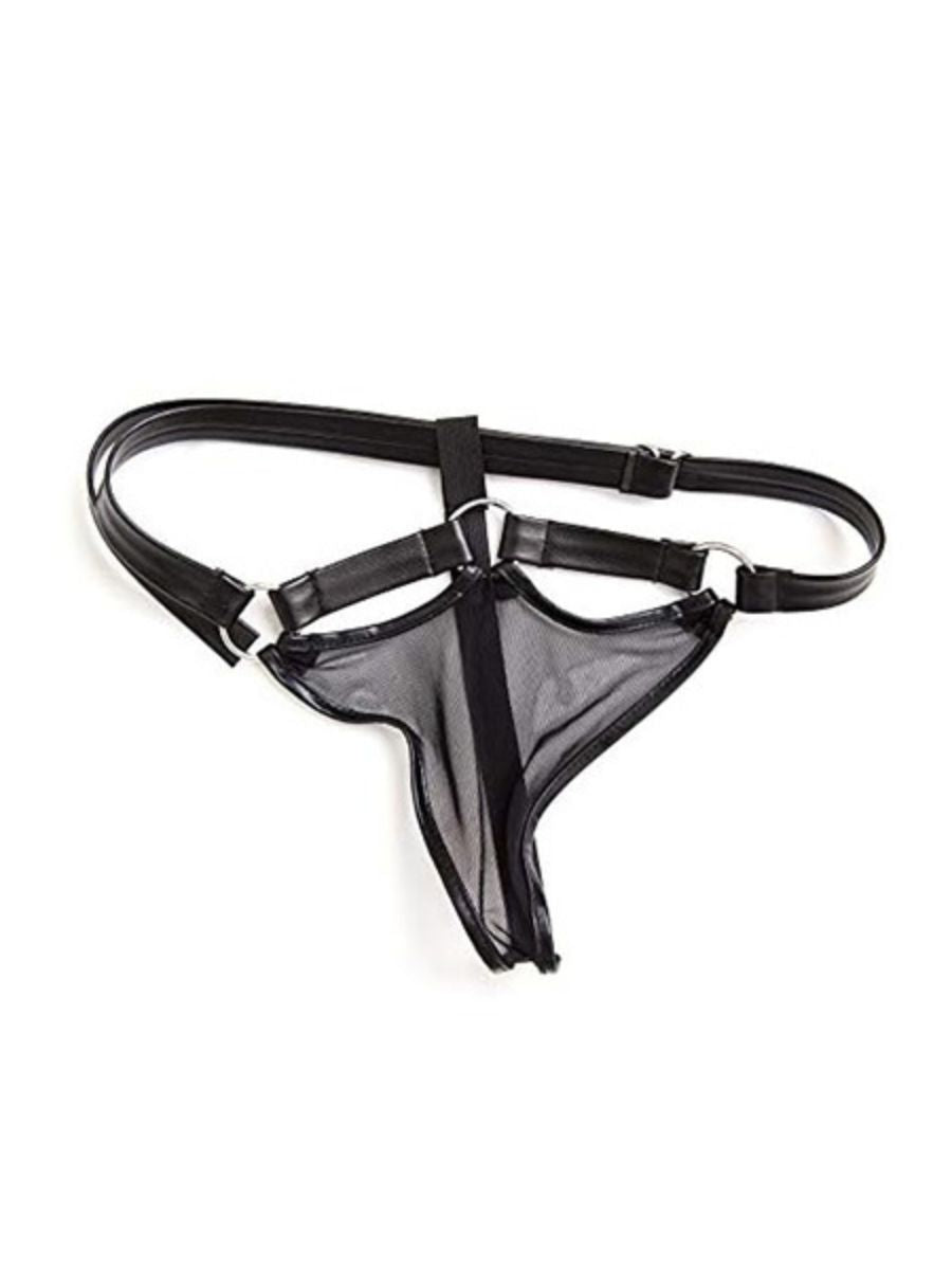 Ανδρικό mikro thong με μαύρη δερμάτινη ζώνη – Fetish Look | Juicy String