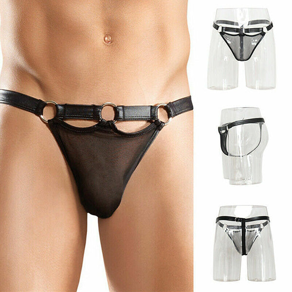 Ανδρικό mikro thong με μαύρη δερμάτινη ζώνη – Fetish Look | Juicy String