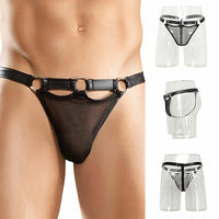 Ανδρικό mikro thong με μαύρη δερμάτινη ζώνη – Fetish Look | Juicy String