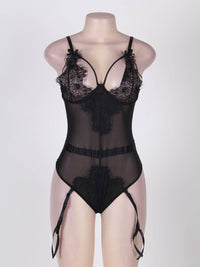 Μαύρο διάφανο κορμάκι lingerie με eyelash δαντέλα στο στήθος – Juicy String