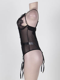 Μαύρο διάφανο κορμάκι lingerie με eyelash δαντέλα στο στήθος – Juicy String