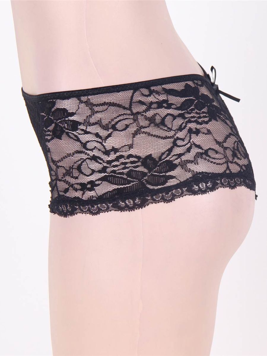 Μαύρο δαντελένιο string με άνοιγμα στον καβάλο – Juicy String