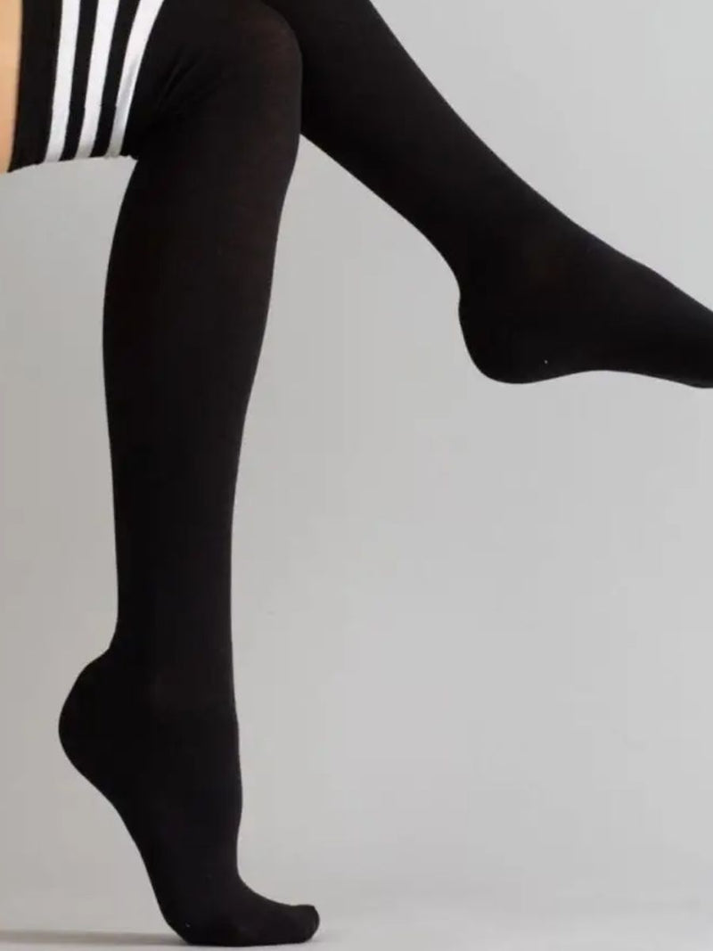 Μαύρες Over-Knee Κάλτσες με 3 Ρίγες