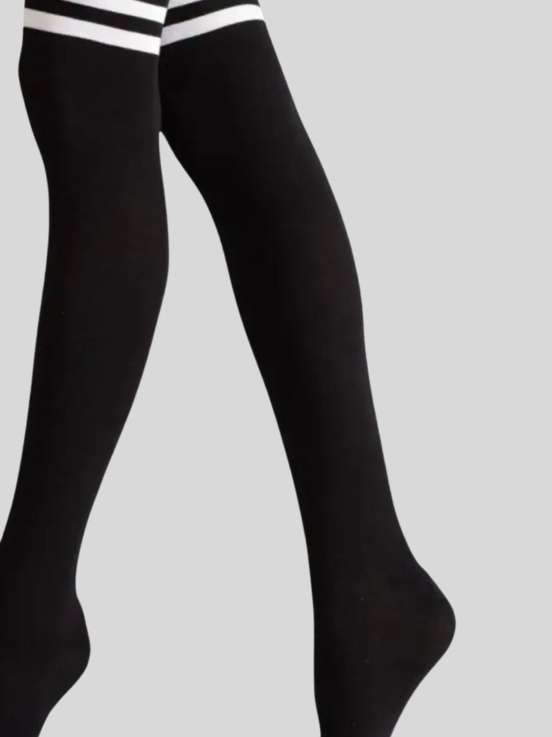 Μαύρες Over-Knee Κάλτσες με 3 Ρίγες