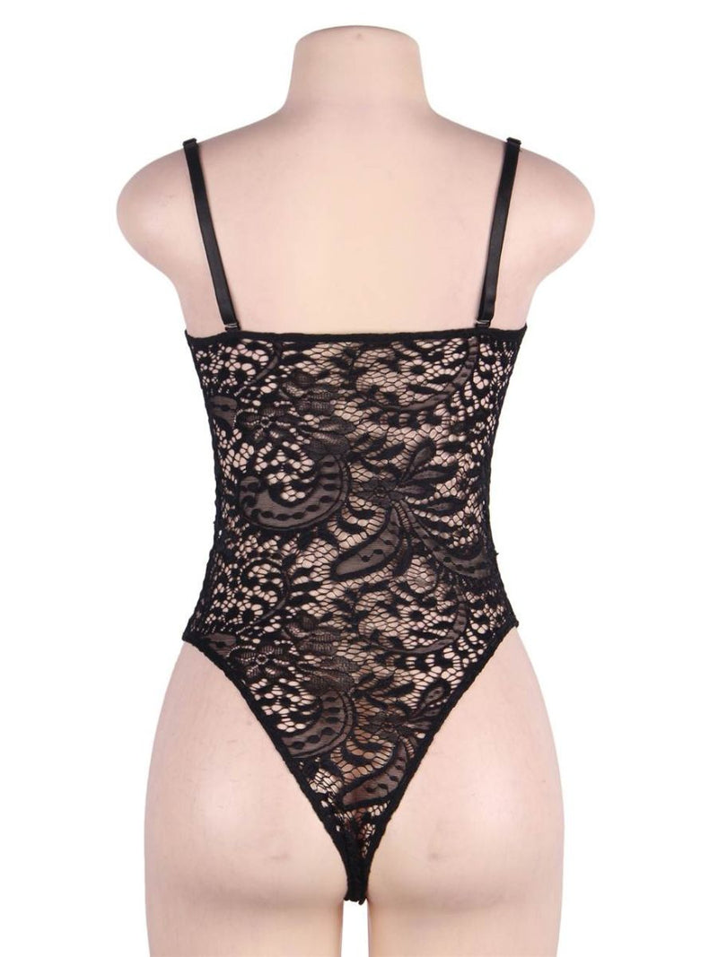Μαύρο δαντελένιο κορμάκι lingerie με push-up cups – Juicy String