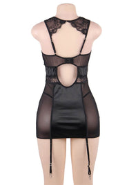 Μαύρο σατέν babydoll με μπανέλα και λεπτομέρειες δαντέλας – Juicy String

