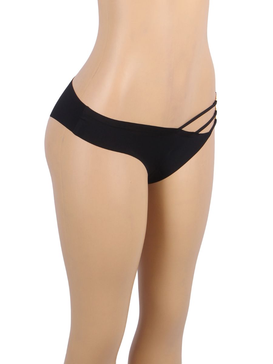 Μαύρο seamless εσώρουχο με μεταλλικές αγκράφες – Juicy String

