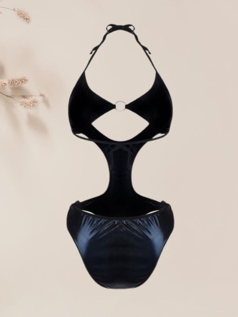 Γυναικείο Κορμάκι από PU Leather με Βαθύ V Ντεκολτέ