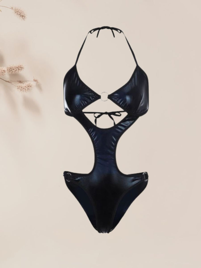 Γυναικείο Κορμάκι από PU Leather με Βαθύ V Ντεκολτέ