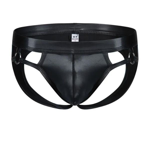 Μαύρο Δερμάτινο Jockstrap με Κρίκους