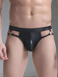 Μαύρο Δερμάτινο Jockstrap με Κρίκους