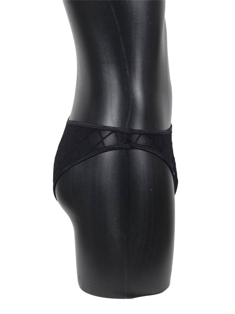 Ανδρικό μαύρο sexy thong με διάφανη ύφανση και hollow-out κόψιμο – Juicy String