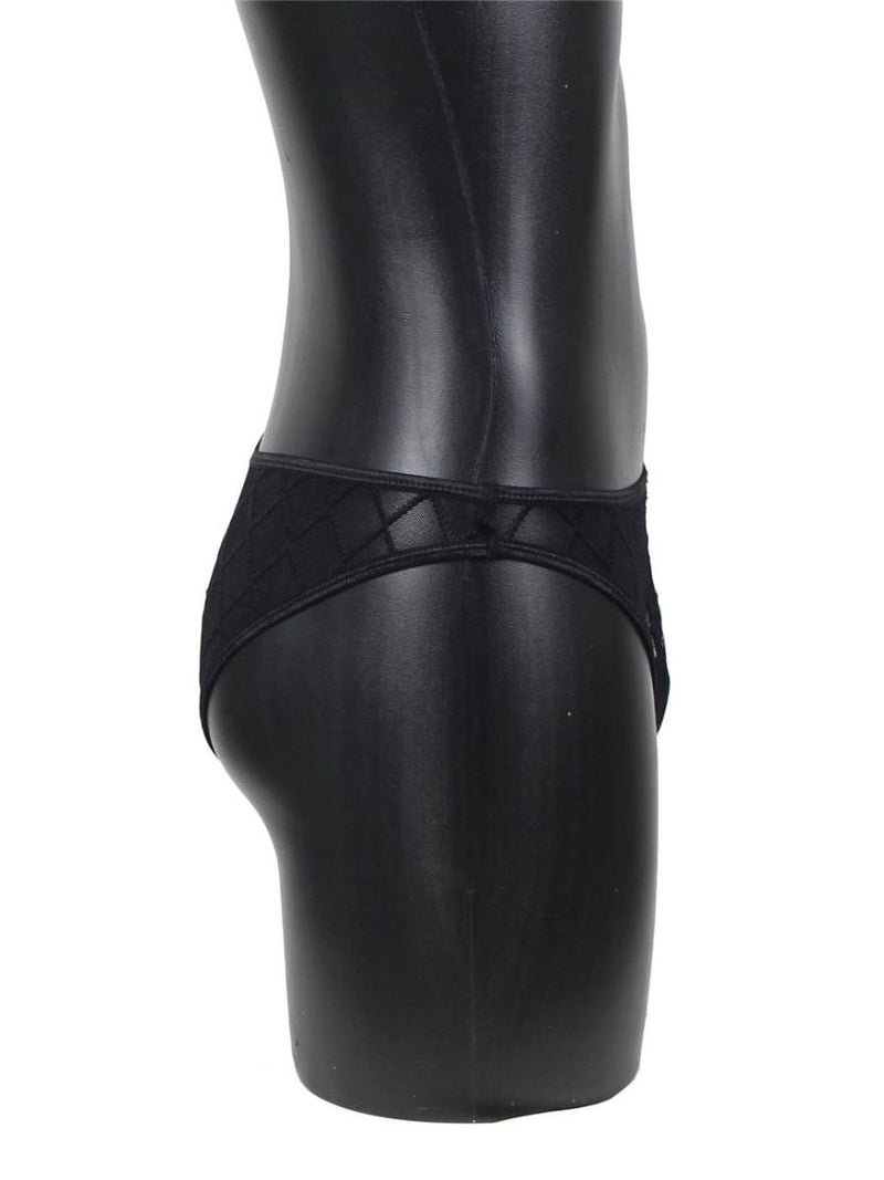Ανδρικό μαύρο sexy thong με διάφανη ύφανση και hollow-out κόψιμο – Juicy String