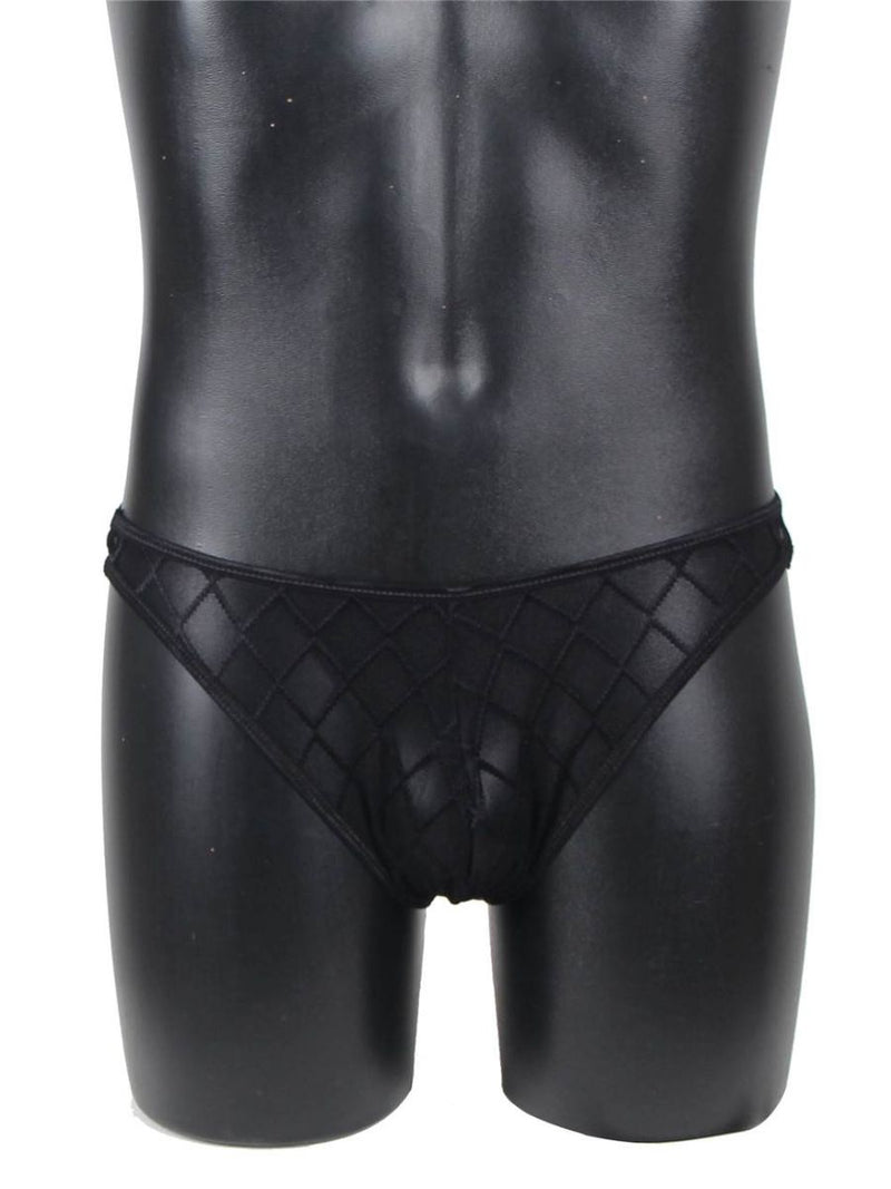 Ανδρικό μαύρο sexy thong με διάφανη ύφανση και hollow-out κόψιμο – Juicy String