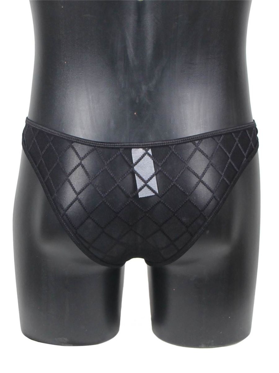 Ανδρικό μαύρο sexy thong με διάφανη ύφανση και hollow-out κόψιμο – Juicy String