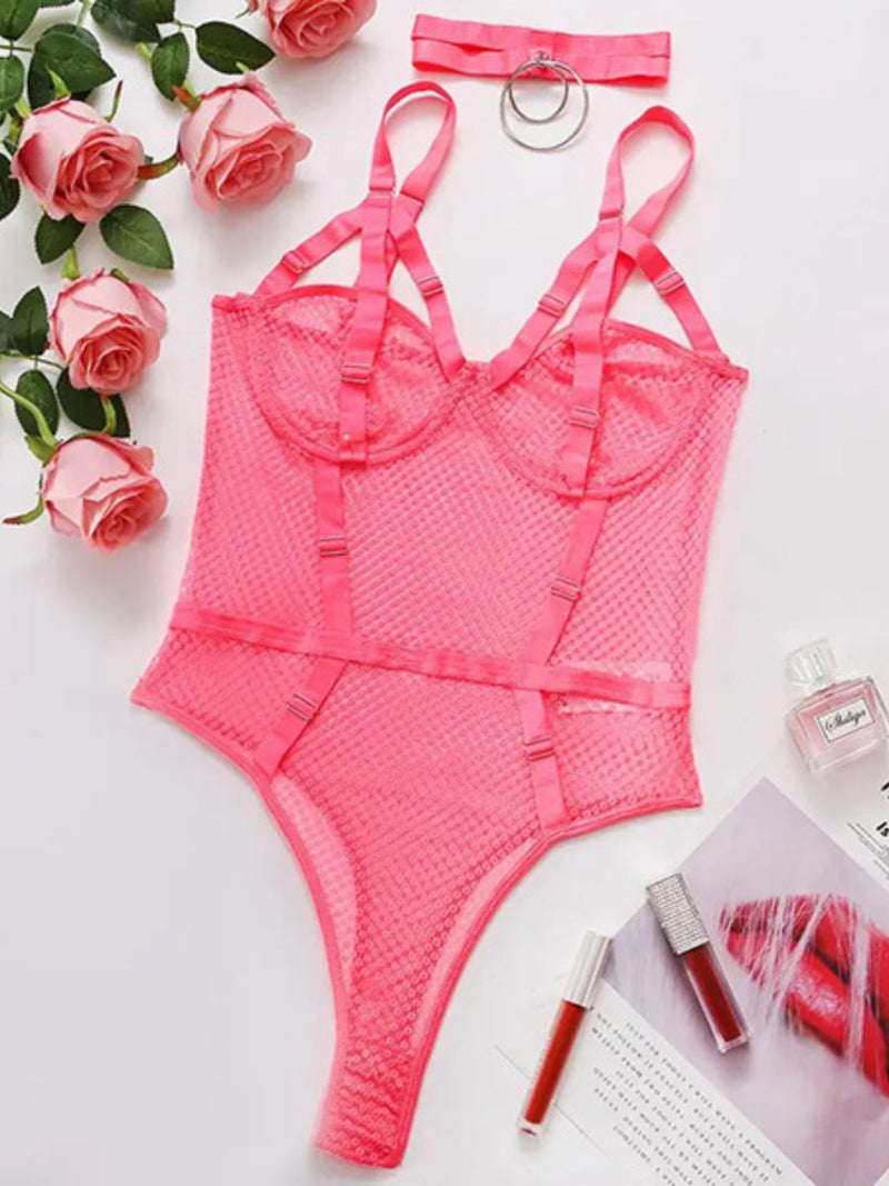 Sexy Διχτυωτό Body με Τσόκερ από Ελαστική Διαφάνεια