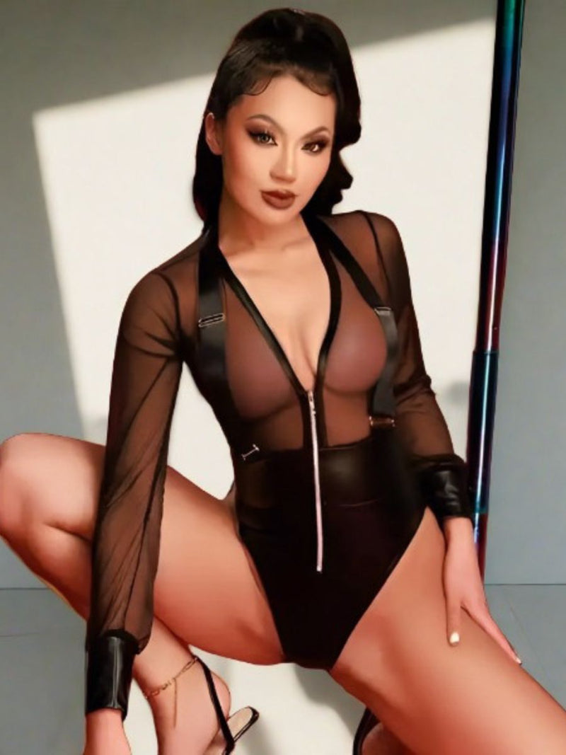 Σαγηνευτικό Διάφανο Bodysuit με Wet Look και Φερμουάρ