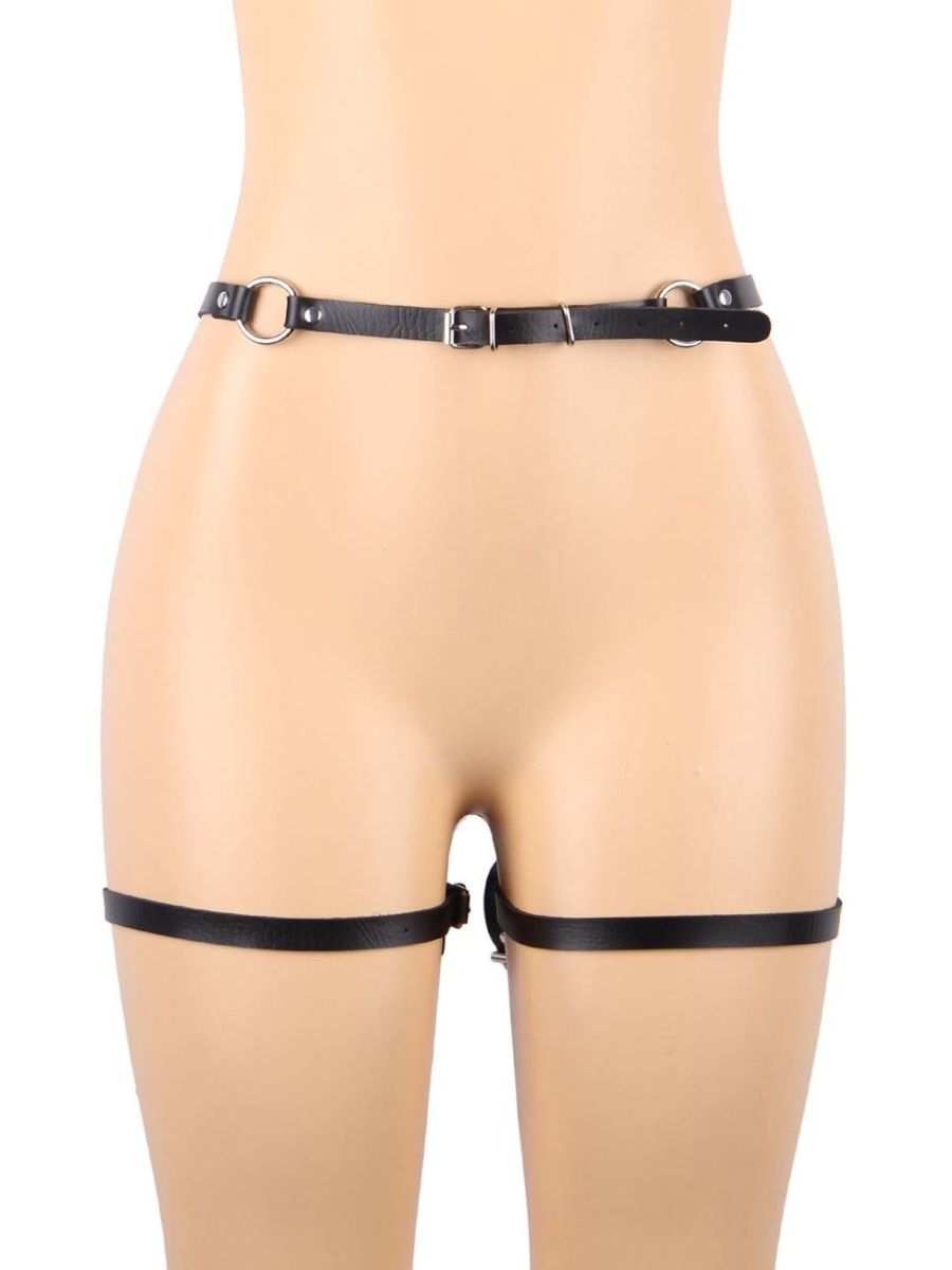 Ζώνη bondage με χειροπέδες – harness system σε μαύρη δερματίνη – Juicy String