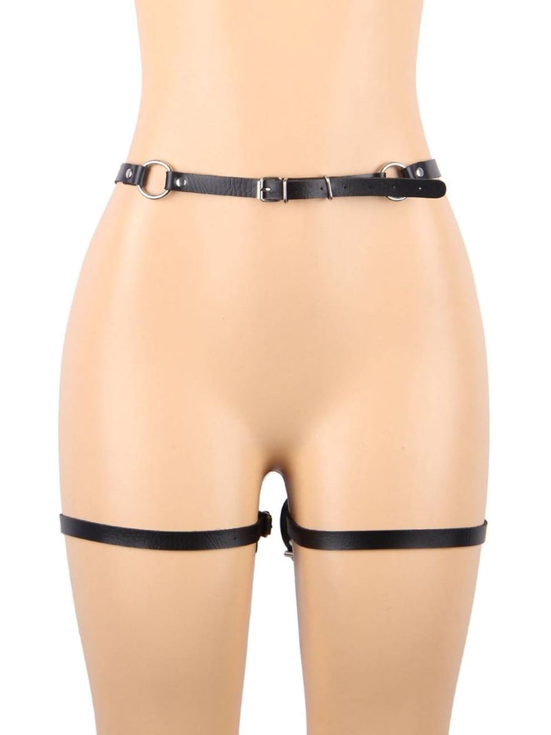 Ζώνη bondage με χειροπέδες – harness system σε μαύρη δερματίνη – Juicy String