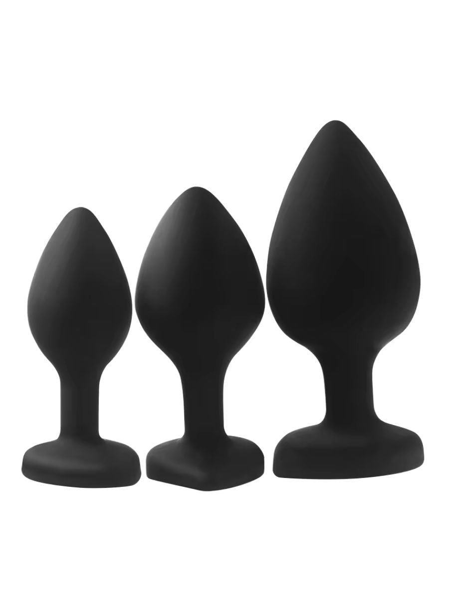 Σετ Butt Plugs Σιλικόνης με Πολυτελή Βάση με Λευκό Κρύσταλλο