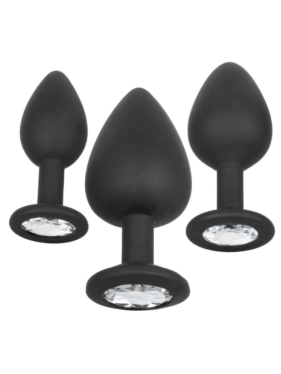 Σετ Butt Plugs Σιλικόνης με Πολυτελή Βάση με Λευκό Κρύσταλλο