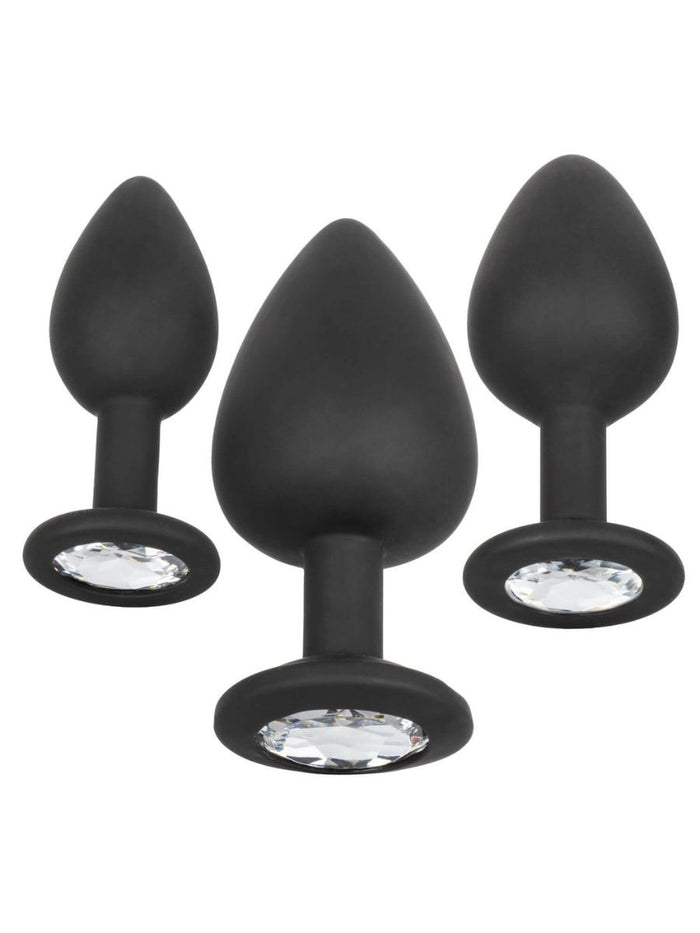 Σετ Butt Plugs Σιλικόνης με Πολυτελή Βάση με Λευκό Κρύσταλλο