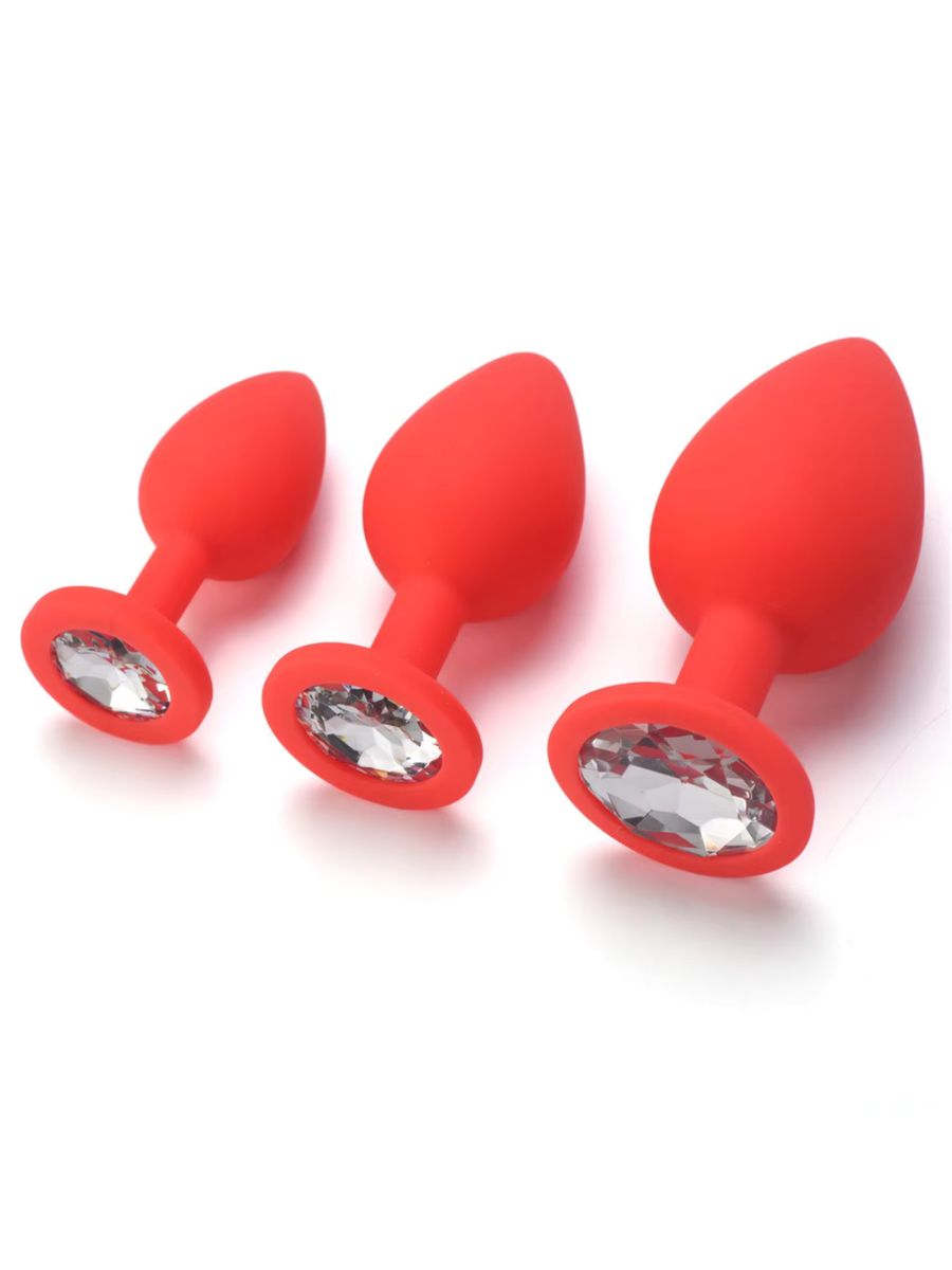 Σετ Butt Plugs Σιλικόνης με Πολυτελή Βάση με Κρύσταλλο