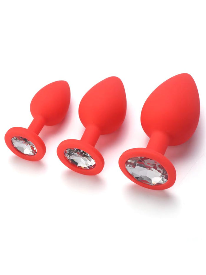 Σετ Butt Plugs Σιλικόνης με Πολυτελή Βάση με Κρύσταλλο