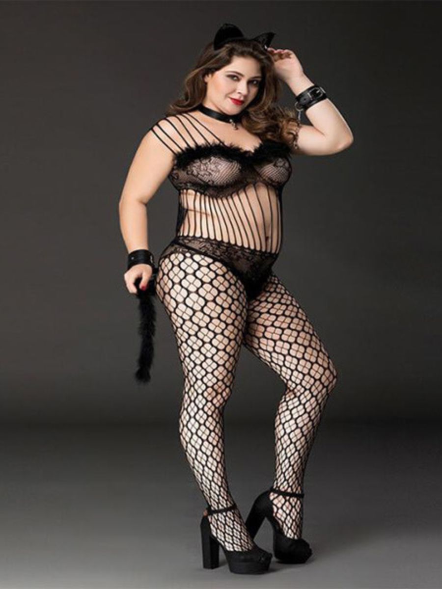 Στολή Catwoman Plus Size Ολόσωμη με Αυτάκια, Τσόκερ και Χειροπέδες 🖤🐾
