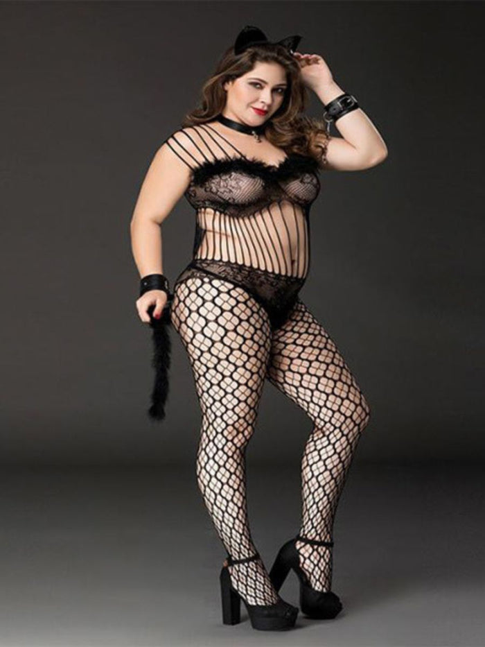 Στολή Catwoman Plus Size Ολόσωμη με Αυτάκια, Τσόκερ και Χειροπέδες 🖤🐾