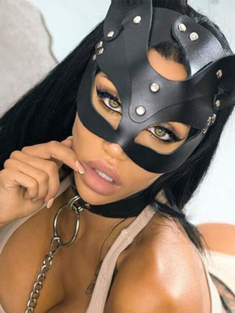 Sexy Cosplay Μάσκα Catwoman με Ασημένιες Λεπτομέρειες