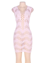 Δαντελένιο διάφανο chemise φόρεμα με hollow-out σχέδια σε λευκό και ροζ – Juicy String
