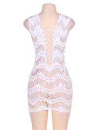 Δαντελένιο διάφανο chemise φόρεμα με hollow-out σχέδια σε λευκό και ροζ – Juicy String