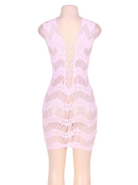 Δαντελένιο διάφανο chemise φόρεμα με hollow-out σχέδια σε λευκό και ροζ – Juicy String