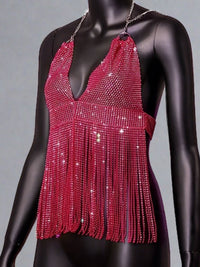 Εξώπλατο Crop Top με Strass και Βαθύ Ντεκολτέ
