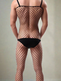 Ανδρικό Μαύρο Bodystocking από Δίχτυ Αραιής Πλέξης