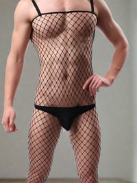 Ανδρικό Μαύρο Bodystocking από Δίχτυ Αραιής Πλέξης