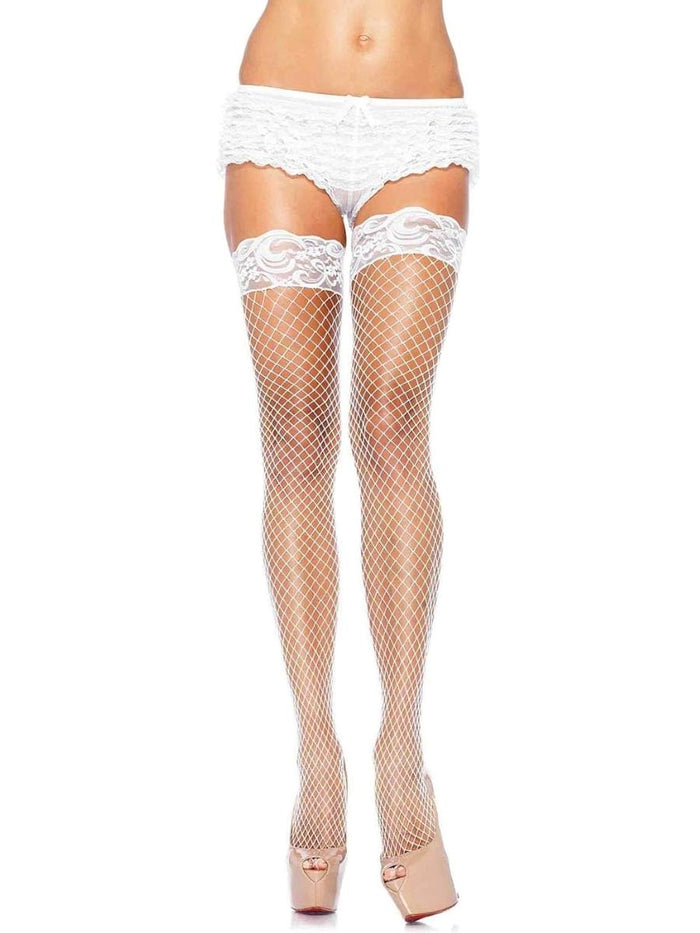 Διχτυωτές thigh high κάλτσες με δαντέλα και σιλικόνη – κόκκινο, μαύρο, λευκό – Juicy String