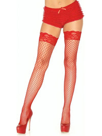 Διχτυωτές thigh high κάλτσες με δαντέλα και σιλικόνη – κόκκινο, μαύρο, λευκό – Juicy String