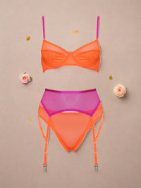 Δίχρωμο See Through Set με Ζαρτιέρα & Διακοσμητικά Κορδόνια