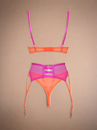 Δίχρωμο See Through Set με Ζαρτιέρα & Διακοσμητικά Κορδόνια