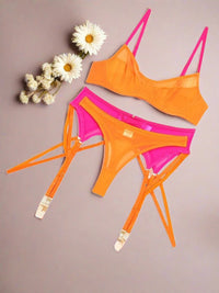 Δίχρωμο See Through Set με Ζαρτιέρα & Διακοσμητικά Κορδόνια