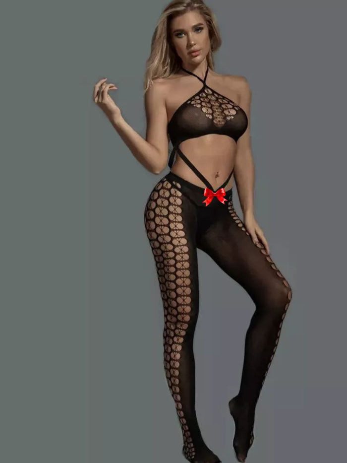 Ολόσωμο Bodystocking Halter Neck – Hollow Design🖤