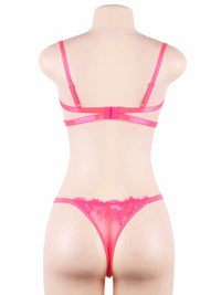 Hot pink δαντελένιο σετ σουτιέν και σλιπ με μπανέλα – Juicy String

