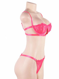 Hot pink δαντελένιο σετ σουτιέν και σλιπ με μπανέλα – Juicy String

